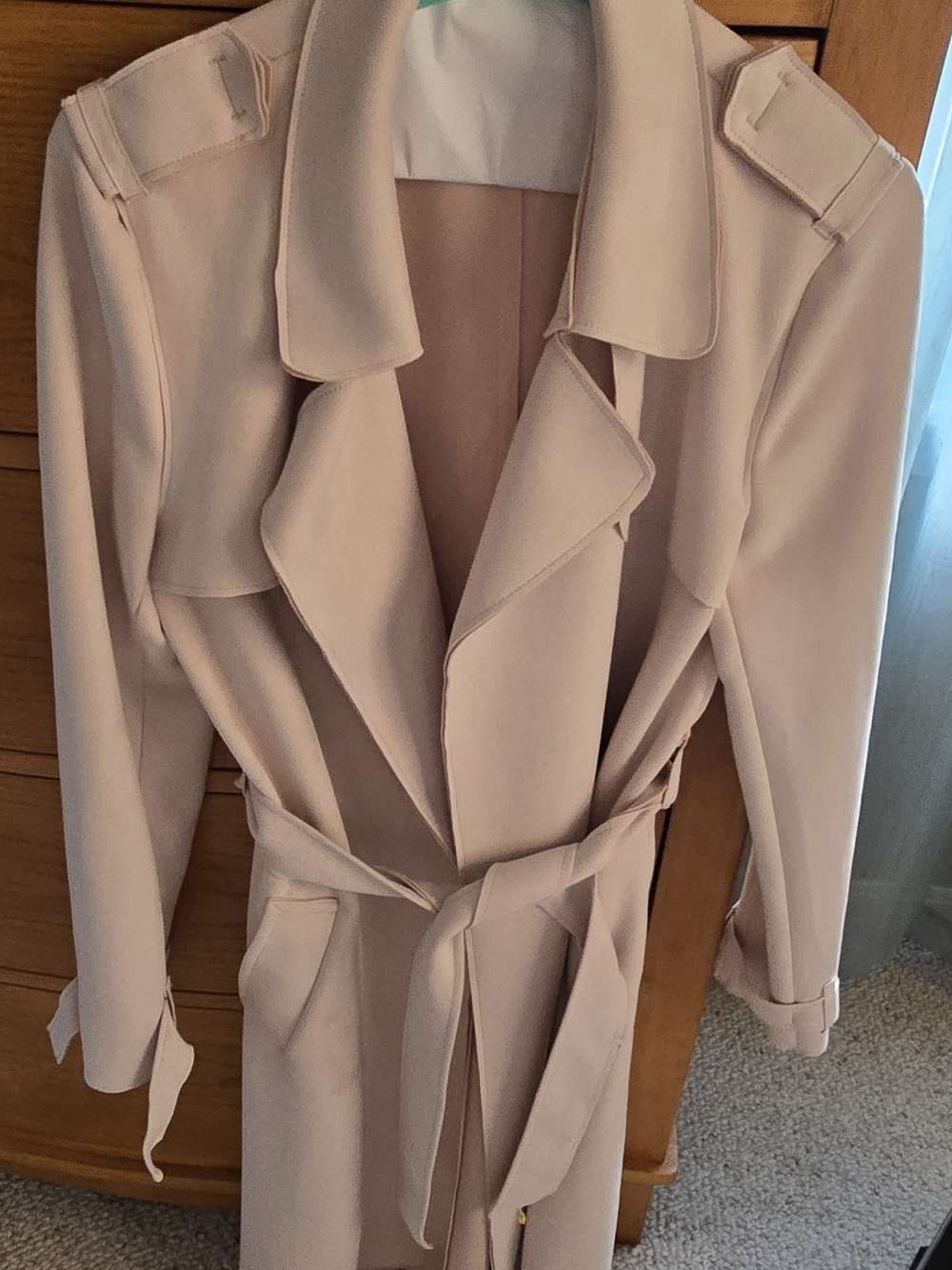 NWOT Tahari Women's Light Pink Faux Suede Trench Coat w/ Waist Tie, S